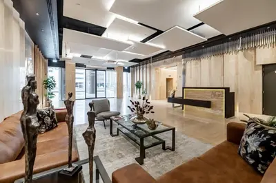 a living room with a couch and a table at GuestReady - Stylish Apt in Business Bay in Dubai