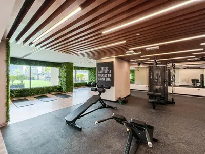 a gym with two treadmills and a treadmill at Luxury Burj Khalifa View Studio Elite Downtown - 18AB19AB03 in Dubai