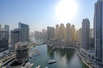 a view of a river in a city with buildings at Marina Canal Views Next to Mall & Marina Promenade Studio Unit, The Address Residences, Dubai Marina by Deluxe Holiday Homes in Dubai