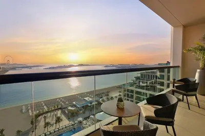 a view of the ocean from the balcony of a hotel at Marriott Resort Palm Jumeirah, Dubai in Dubai