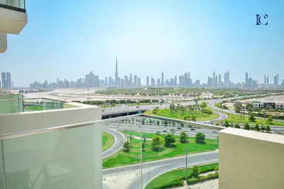 a view of a city skyline from a building at Luxury Escapes - Brand New Studio with View - Azizi Farhad Jaddaf in Dubai