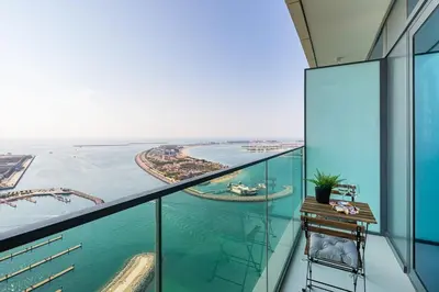 an ocean view from the balcony of a building at Frank Porter - Beach Vista Tower 2 in Dubai