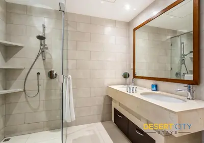 a bathroom with a sink and a shower at 2 Bed Room in Attessa Tower, Dubai Marina by Desert City Stays in Dubai