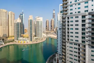 a view of a river in a city with buildings at Frank Porter - Marina Views T1 in Dubai