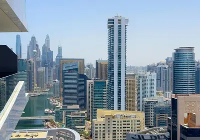 a view of a city skyline with buildings at Stunning 1BR in Stella Maris, City View, Marina in Dubai