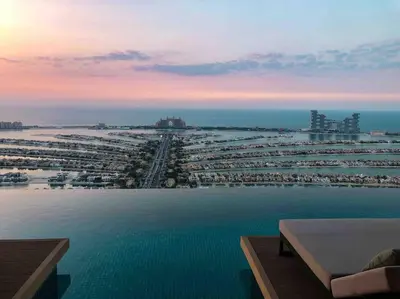 a view of a city from a hotel swimming pool at Palm Tower St. Regis Amazing view high-end Studio in Dubai