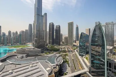 a view of a city with many tall buildings at Frank Porter - Emaar Residences Fashion Avenue in Dubai