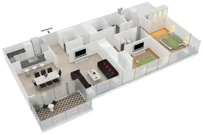 a rendering of a floor plan of a house at LUX The JBR Beach Sea View Suite in Dubai