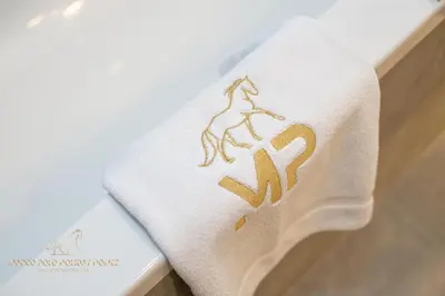a towel with a picture of a woman on a wave at Marco Polo - Wake up to stunning sea views at Stella Maris in Dubai