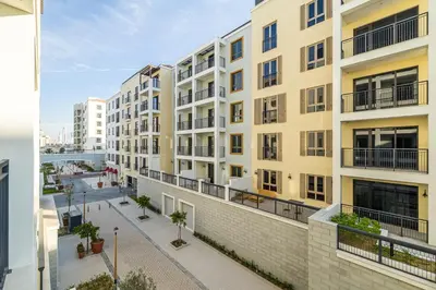an image of an apartment building with a balcony at Apartment with Partial Sea View in La Mer in Dubai